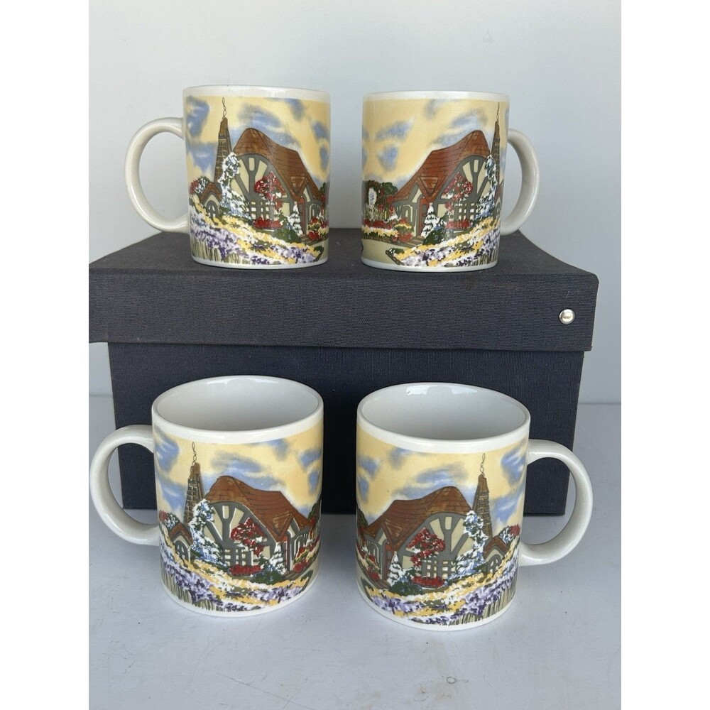 Gibson Housewares China Coffee Mugs Set of 4 English Cottage Countryside Vintage